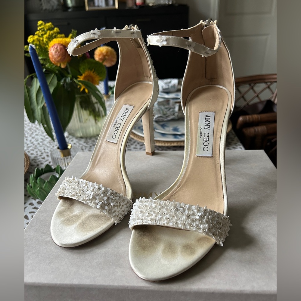 Jimmy Choo Deia 100 ivory embellished satin heel